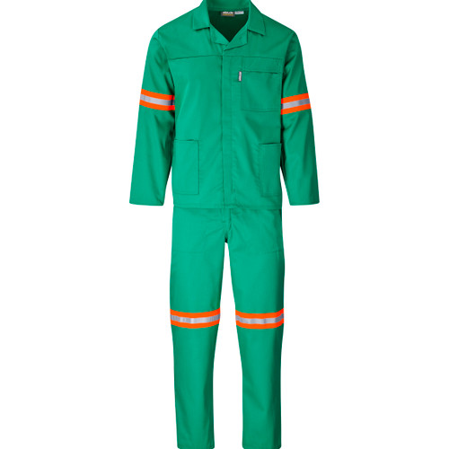 Front view of the Emerald Green Conti Suit with Reflective Tape by Azulwear Workwear South Africa