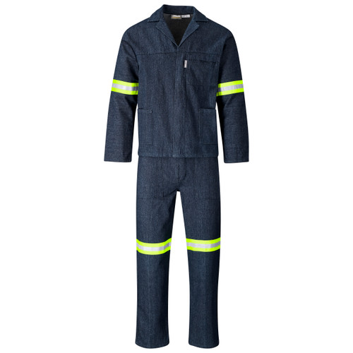 Vintage 100% Cotton Denim Conti Suit with Yellow Reflective Tape by Azulwear Workwear South Africa"