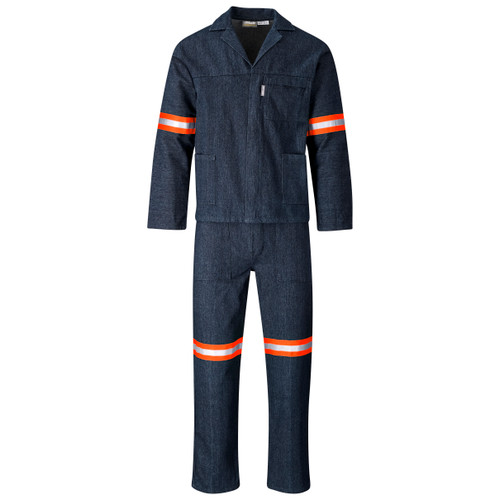 Vintage 100% Cotton Denim Conti Suit Reflective Arms & Legs - Orange Tape, Azulwear Safety Workwear