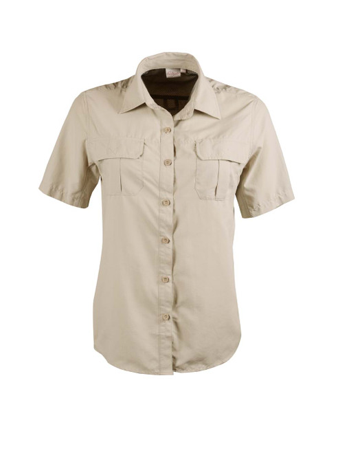 Ladies Safari S/S Blouse - Stone, Azulwear Outdoor & Safari Wear