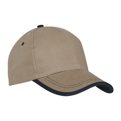 Khaki and Navy 6 Panel Canvas Binding Cap by Azulwear Cape Town, South Africa