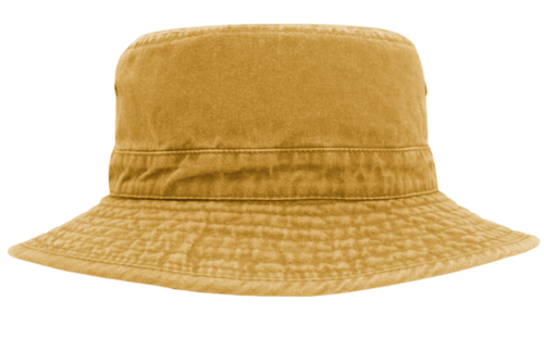 Mustard yellow Max Wash Bucket Hat from Azulwear, showcasing the trendy washed cotton fabric, breathable construction, and wide protective brim layout ideal for summer promotions and outdoor adventures Cape Town.