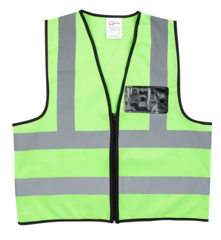 Emerald reflective vest with zip and ID pouch from Azulwear South Africa, showcasing the full front view with high-visibility silver strips. Courier delivery across South Africa.