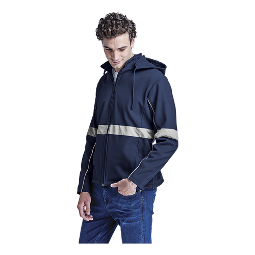 Hi-viz soft shell reflective jacket from Azulwear South Africa, displaying the streamlined ergonomic cut, deep zipped hand-warmer pockets, and durable water-repellent finish. Ordered online with fast courier delivery across South Africa.