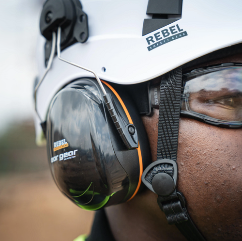 REBEL Earmuffs with Helmet Mounting, Closeup View, Safety PPE by Azulwear South Africa REBEL Earmuffs with Helmet Mounting, Closeup View, Safety PPE by Azulwear South Africa