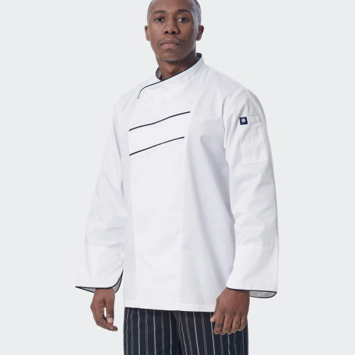 Chef Jacket Ainsley White Long Sleeve Front View by Azulwear South Africa Chef Jacket Ainsley White Long Sleeve Front View by Azulwear South Africa
