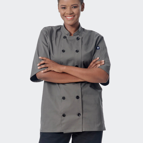 Pascal Sepia Short Sleeve Chef Jacket - Front View, Azulwear Chef Uniform South Africa Pascal Sepia Short Sleeve Chef Jacket - Front View, Azulwear Chef Uniform South Africa