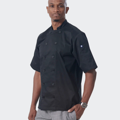 Pascal Black Short Sleeve Chef Jacket - Front View by Azulwear Cape Town South Africa Pascal Black Short Sleeve Chef Jacket - Front View by Azulwear Cape Town South Africa