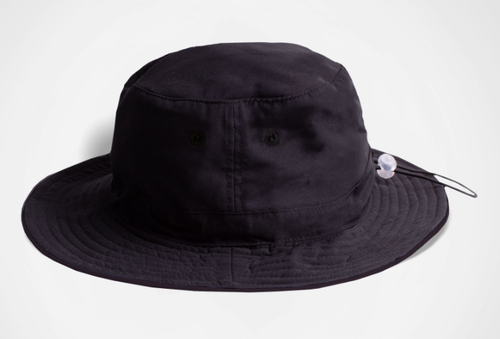 Black Venture Hat from Azulwear, displaying the bold eye-catching promotional tone, unstructured wide-brim layout, and breathable crown design built for summer sports marketing across South Africa.
