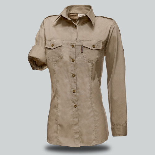 Safari Raptor Long Sleeve Shirt Ladies in Khaki, Bush Shirts by Azulwear South Africa