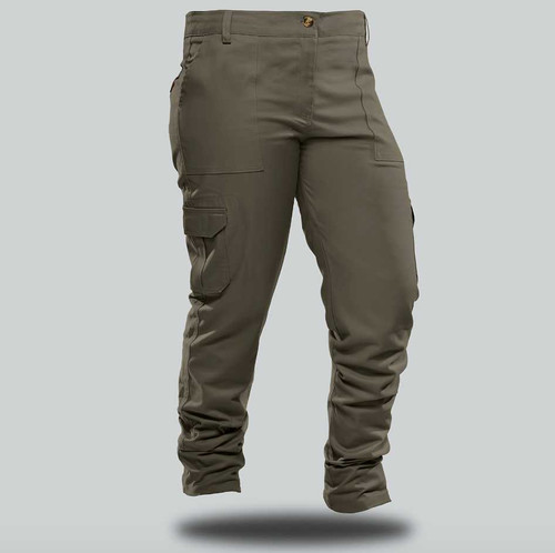 Front view of the Men's Hornbill Olive Cargo Slacks by Azulwear, displaying the heavy-duty utility fabric, deep storage cargo pockets, and reinforced stitching engineered for rugged everyday workwear across South Africa
