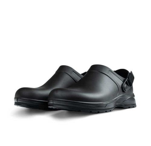 Black REBEL Cruiza Chef-Pro Slip-on Clog front view by Azulwear Workwear Cape Town, South Africa