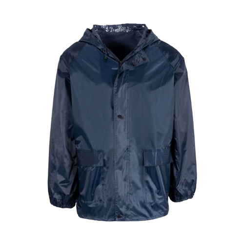 REBEL AquaSkin Rubberised Navy Rainsuit Front View by Azulwear South Africa