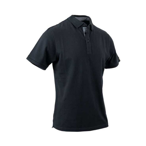 Black Mens REBEL Work Wear Golf Shirt by Azulwear South Africa front view displaying the heavy-duty structured knit collar ready for custom logo branding.