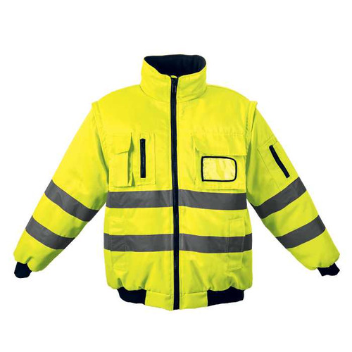 Lime Barricade Bunny Jacket from Azulwear South Africa, featuring the full front view with high-visibility silver reflective tape and heavy-duty winter insulation. Dispatched from Cape Town with courier delivery across South Africa.