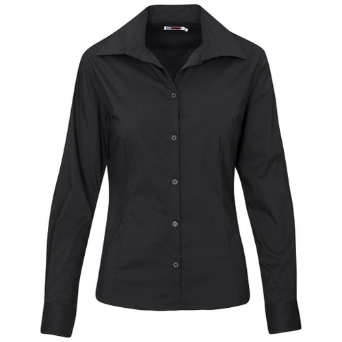 Black Sheffield Stretch Shirt Ladies Long Sleeve, stylish corporate clothing by Azulwear, presenting the best office uniform finish in Gauteng.