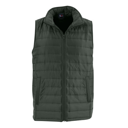 Front view of the Olive Unisex Berg Sleeveless Bodywarmer from Azulwear, displaying the modern outerwear profile built for urban commutes, hiking, and casual layering.