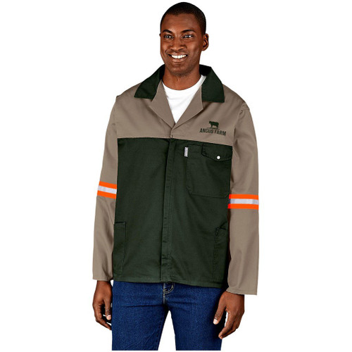 Premium Two-Tone Polycotton Jacket Reflective Arms - Orange Tape, Azulwear Safety Workwear
