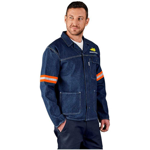 Premium 100% Cotton Denim Jacket Reflective Arms - Orange Tape Premium 100% Cotton Denim Jacket Reflective Arms - Orange Tape