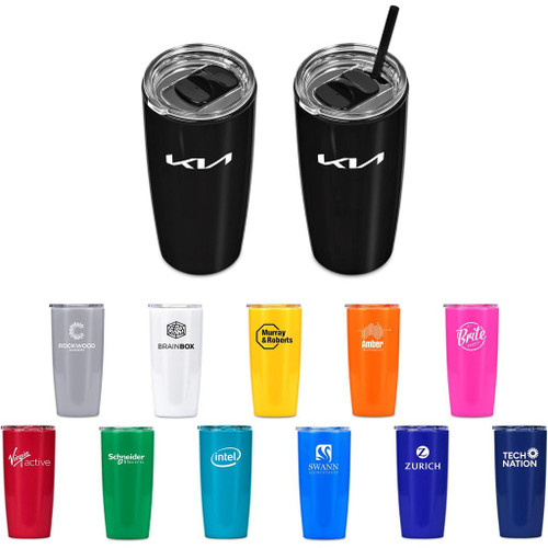 Daytona Plastic 2-in-1 Double-Wall Tumbler & Straw - 600ml, Azulwear Promotional Gifts & Branding