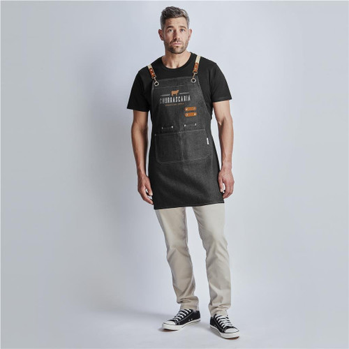 Oliver Bib Apron Black Front View, Chef Wear by Azulwear Cape Town, South Africa
