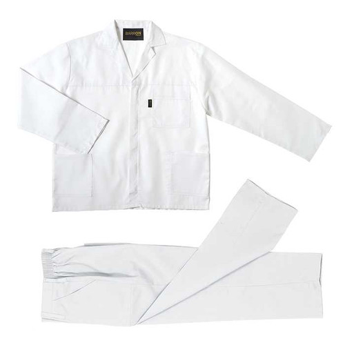 White Budget Poly Cotton Conti Suit made from breathable 190g twill, designed for paint shops, cleanroom facilities, and hygiene services in East London and the Eastern Cape.