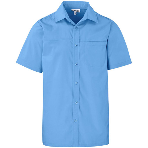 Mens Sky Blue Short Sleeve Empire Shirt made from lightweight 135g polycotton poplin fabric, designed for smart corporate uniforms, hospitality, and promotional apparel across South Africa.