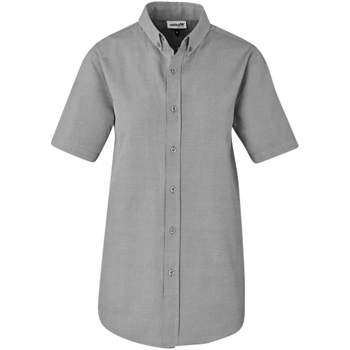 Grey Men's Short Sleeve Nottingham Shirt made from lightweight 110g herringbone polycotton fabric, designed for smart corporate uniforms and professional workwear across South Africa.