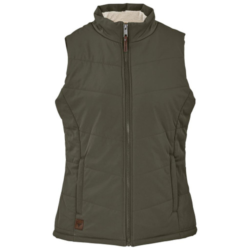 Front view of the Olive Ladies Mafadi Bodywarmer by Azulwear South Africa showcasing the fully padded and quilted 100 percent polyester outer.