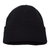 Black knitted beanie with options for custom branding by Azulwear.