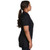 ide view of the Black and Red DUCHESS Nicole Top salon tunic, showing the contrast piping, fabric quality, and side slits for South African beauty uniforms.