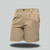 Khaki Men's Moremi Shorts from Azulwear, showcasing the traditional rugged earth tone and turn-up hem details engineered for active game lodge management in Cape Town, South Africa