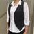 Side view Model wearing the DUCHESS Ladies Paula Waistcoat featuring welt pockets, a panelled waistline, and engraved buttons, ideal for South African hospitality environments by Azulwear.