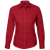 Red Ladies poly cotton long sleeve blouse on a model, corporate shirts by Azulwear South Africa. Features a feminine fit, waist darts, and custom embroidery options.