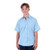 Model wearing the regular-fit Men's Classic Woven Short Sleeve Shirt featuring pearlised buttons and a functional chest pocket, ideal for South African corporate environments by Azulwear.