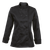 An elegant front view of the Black Ladies Savona Long Sleeve Chef Jacket by Azulwear, displaying precise custom embroidery, a structured feminine silhouette, and a professional double-breasted layout for high-end chef uniforms in Johannesburg, South Africa.