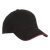 Black/Red 6 Panel Sandwich Peak Cap by Azulwear South Africa photographed from a lateral angle to emphasize its premium athletic silhouette and striking contrast details optimized for corporate promotion giveaways.