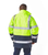 Fluorescent two-tone Dromex reflective winter jacket rear view, showcasing the broad silver visibility safety stripes across the back and arms in South Africa by Azulwear Dromex Workwear.