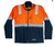 Hi Vis Two Tone Utility Softshell Jacket in safety orange and navy blue from Azulwear, displaying the high-visibility safety layout, horizontal 50mm silver reflective tape bands across the chest and arms, wind-resistant bonded fleece lining, and robust utility zip closure engineered for industrial site compliance across South Africa