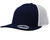 Navy and White side profile of a UFlex mesh-back trucker cap with custom corporate logo, promotional clothing by Azulwear Cape Town