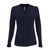 Navy Ladies Emma long sleeve blouse on a model, corporate shirts by Azulwear South Africa. Features a classic round neckline, tailored sleeves, and custom embroidery options.