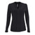 Black Ladies Emma long sleeve blouse on a model, corporate shirts by Azulwear South Africa. Features a classic round neckline, tailored sleeves, and custom embroidery options.
