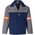 Navy and orange premium two-tone polycotton jacket with orange reflective arms tape from Azulwear South Africa, showcasing the front view of this heavy-duty industrial safety workwear garment. Courier delivery across South Africa.