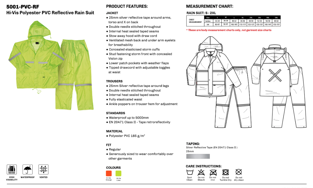 PVC Rain Suit Rainwear Suppliers Africa Azulwear Workwear, Cape