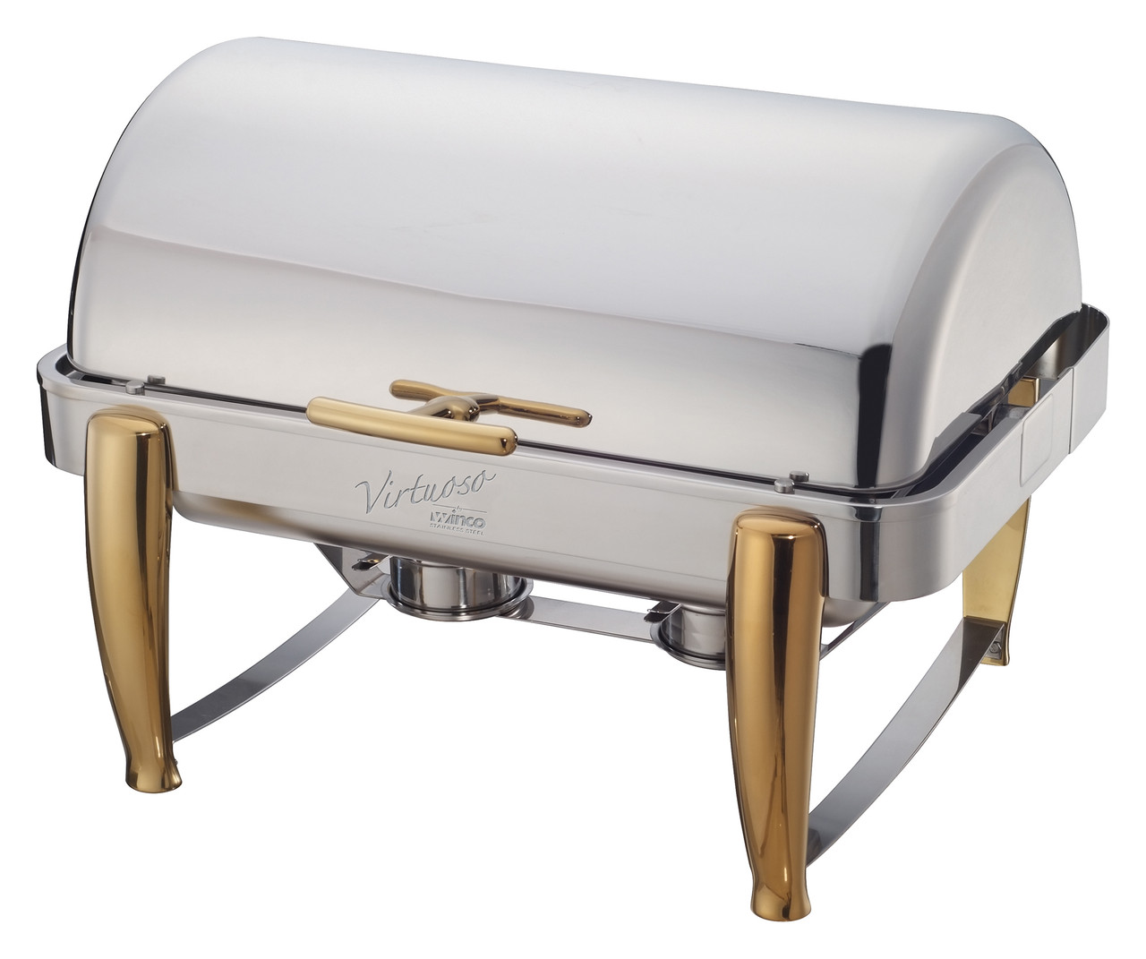 Winco Virtuoso 8qt Full-size Chafer, Roll-top, S/S, Gold Accent, E