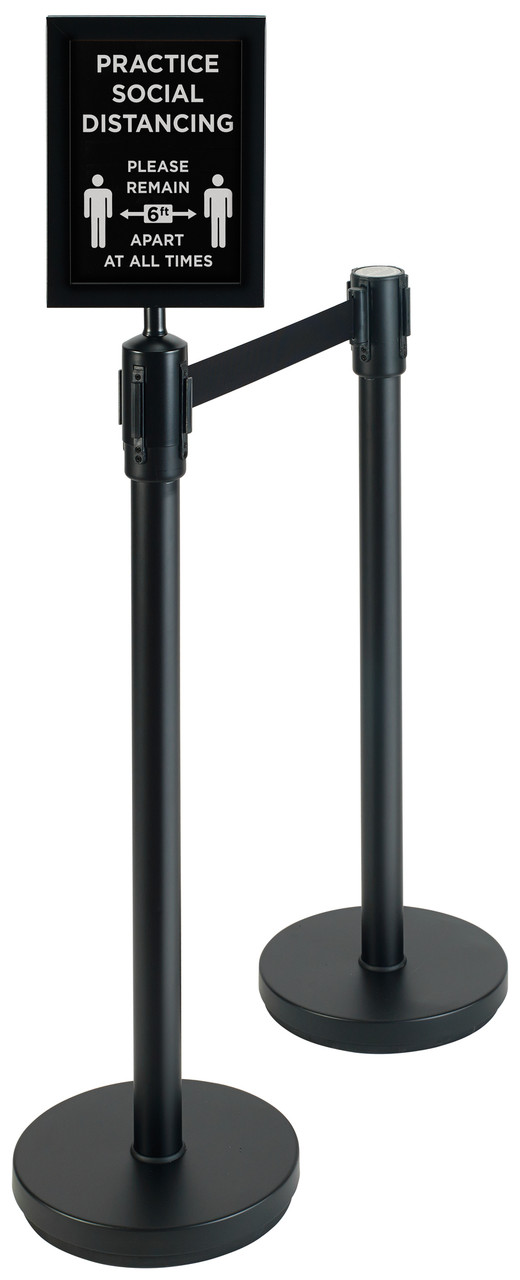 Winco 2pc Black Stanchion Set with 1 Social Distancing SignInclud
