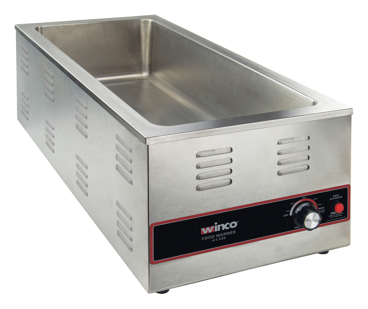 Winco 4/3 Size Food Warmer, 27"L Opening, Wet Well Use