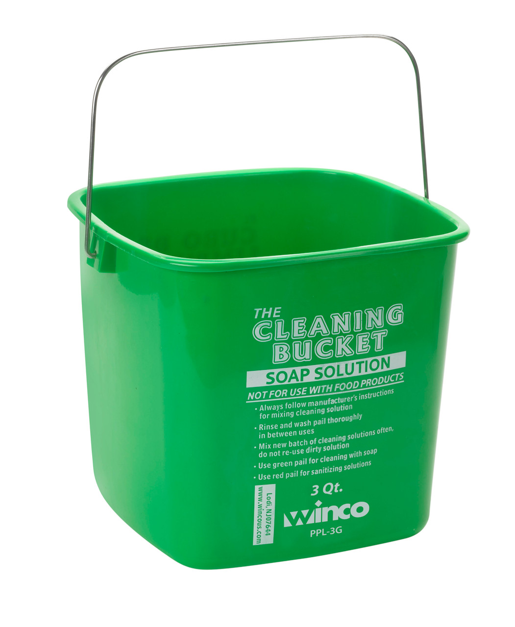 Winco 3Qt Cleaning Bucket, Green Soap Solution