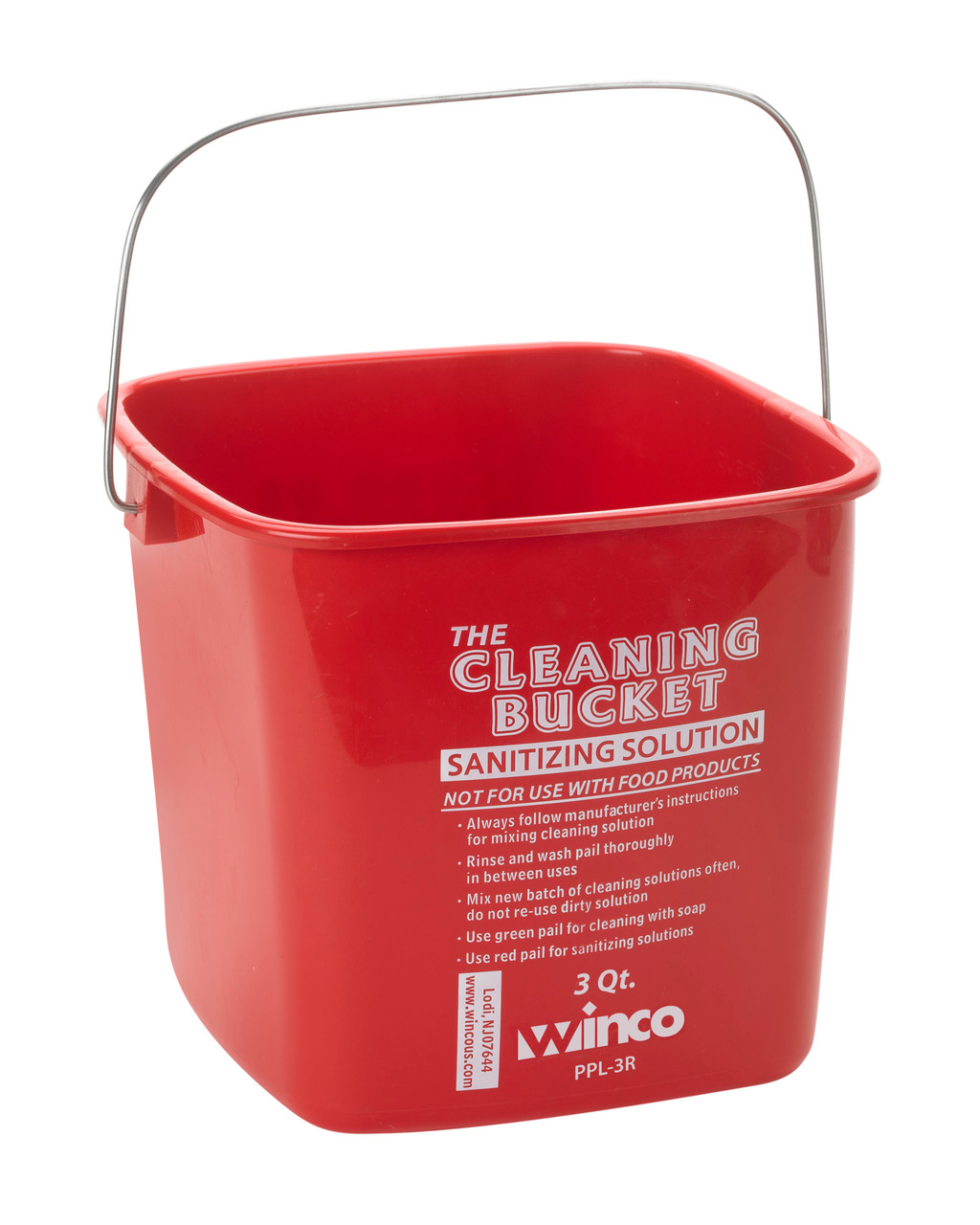 Winco 3Qt Cleaning Bucket, Red Sanitizing Solution