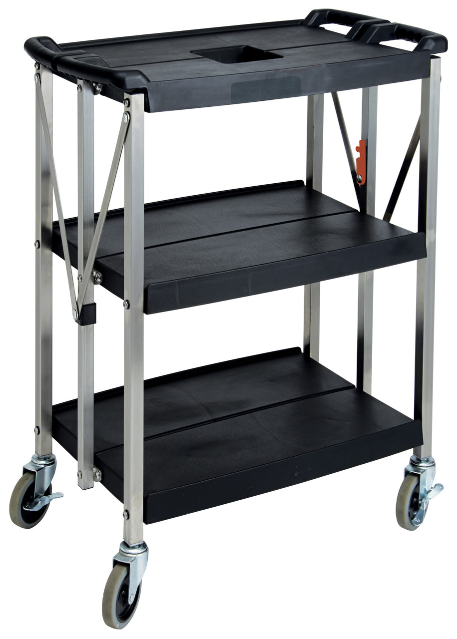 Winco Folding Utility Cart, 29”W x 16-1/2”D x 36”H,PP Shelves, SS